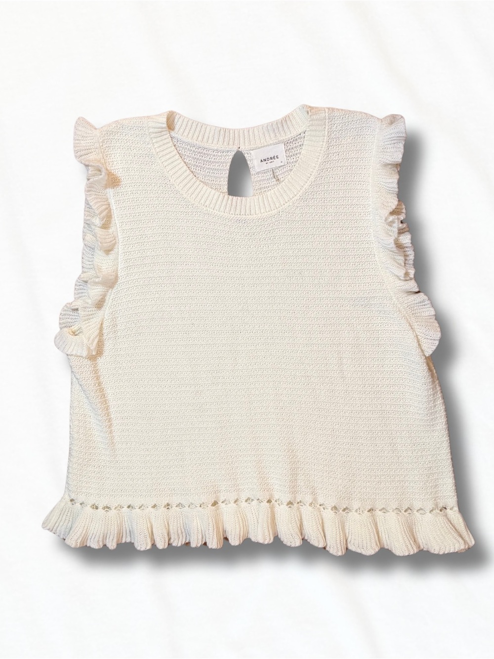 ANDREE BY UNIT Cream Ruffle-Trim Knit Tank